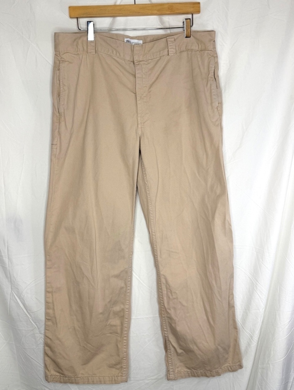 Zara Wide Leg 100% Cotton Khaki Pants Women’s US 12